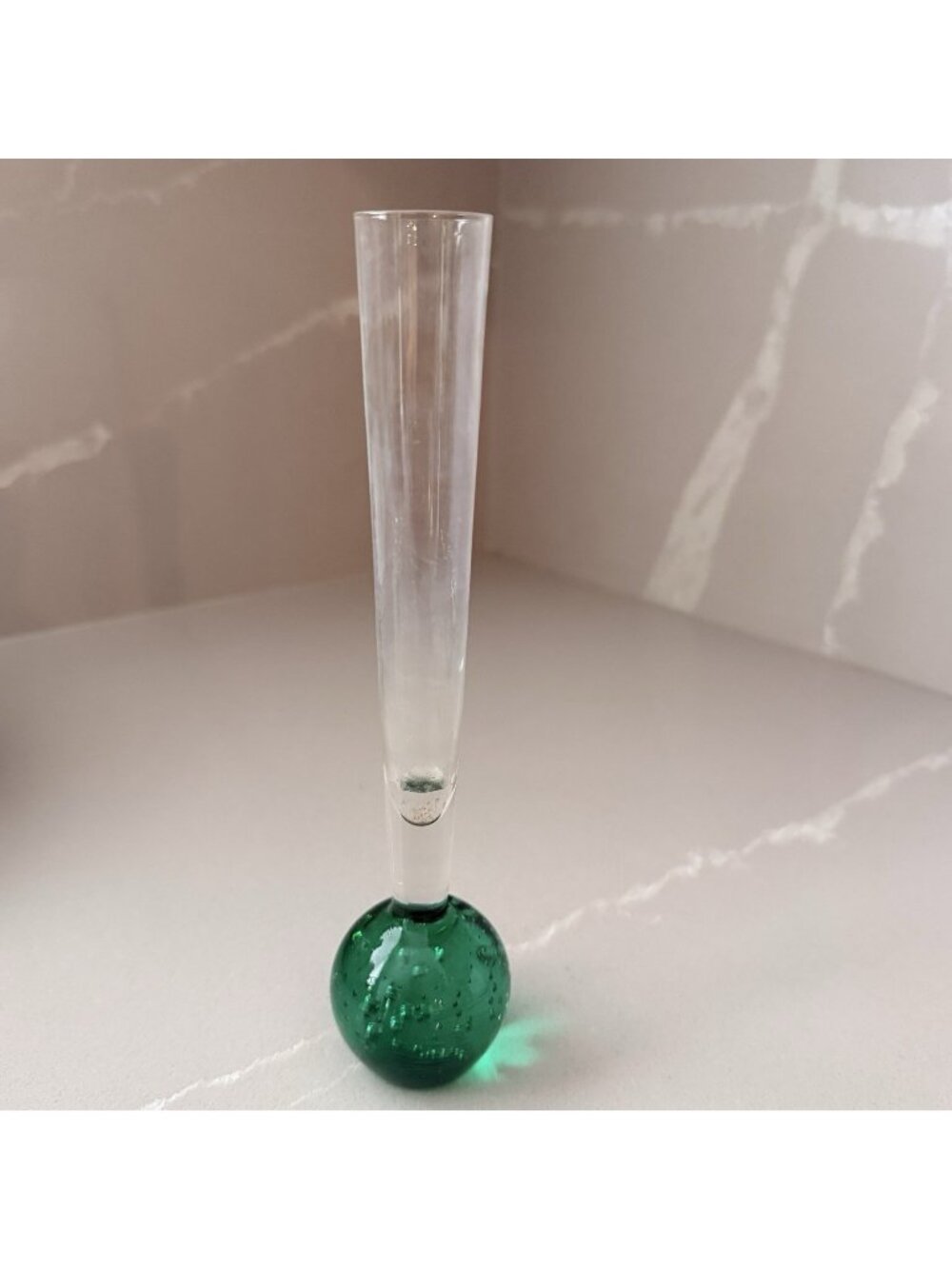 Scandinavian Vintage Controlled Bubble Glass Bud Vase Midcentury Clear and Green